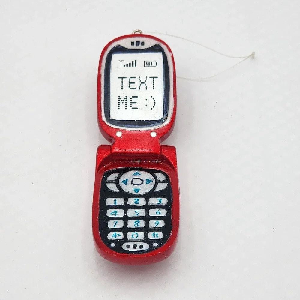 Red Flip Phone Text Me Blown Glass Christmas Tree Ornament Novelty Retro Style